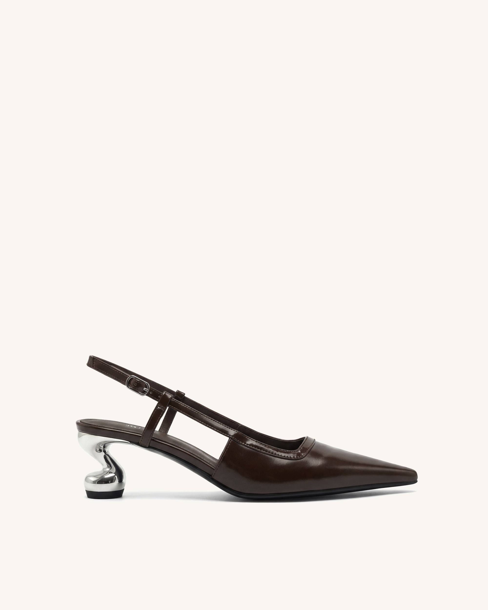 Hannah Sculptural Heel T-Strap Slingback Pumps - Dark Brown