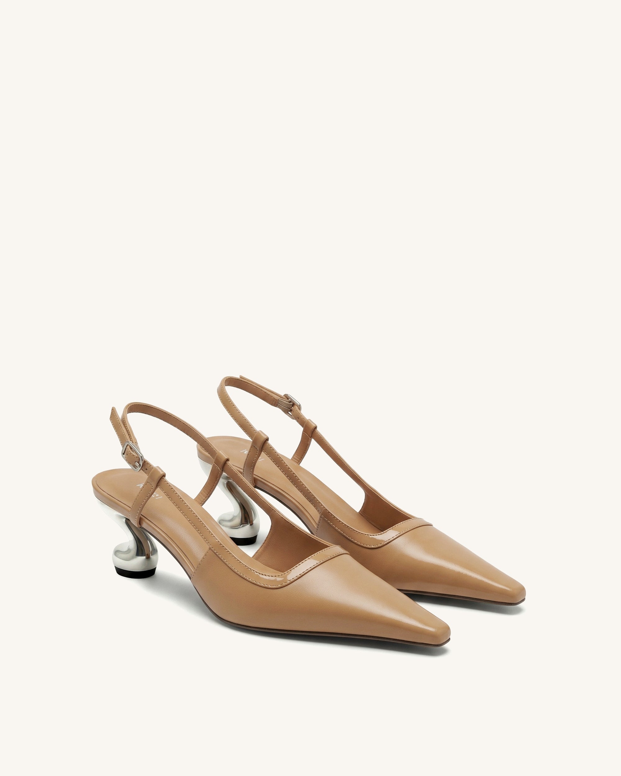 Hannah Sculptural Heel T-Strap Slingback Pumps - Khaki