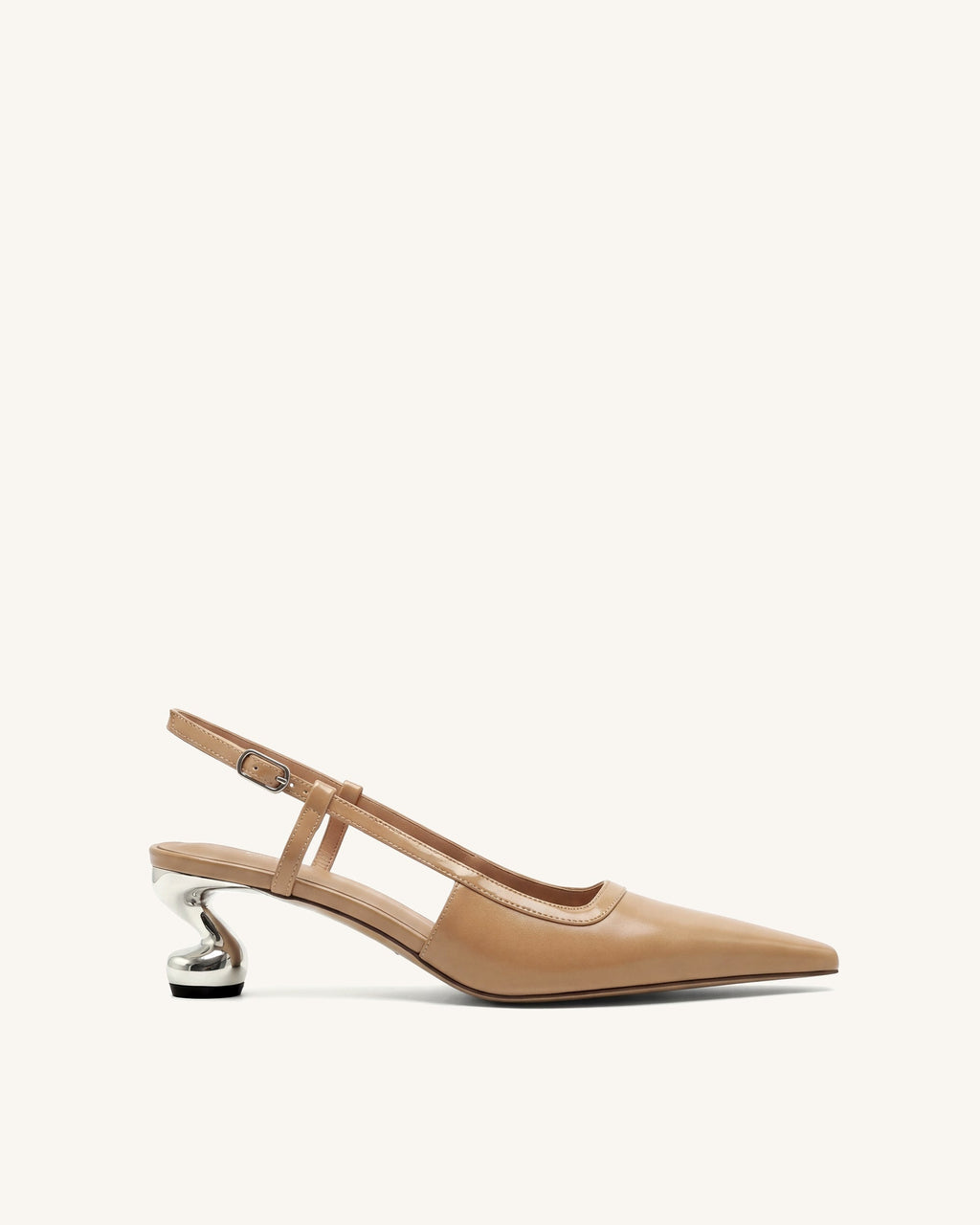 Hannah Sculptural Heel T-Strap Slingback Pumps - Khaki