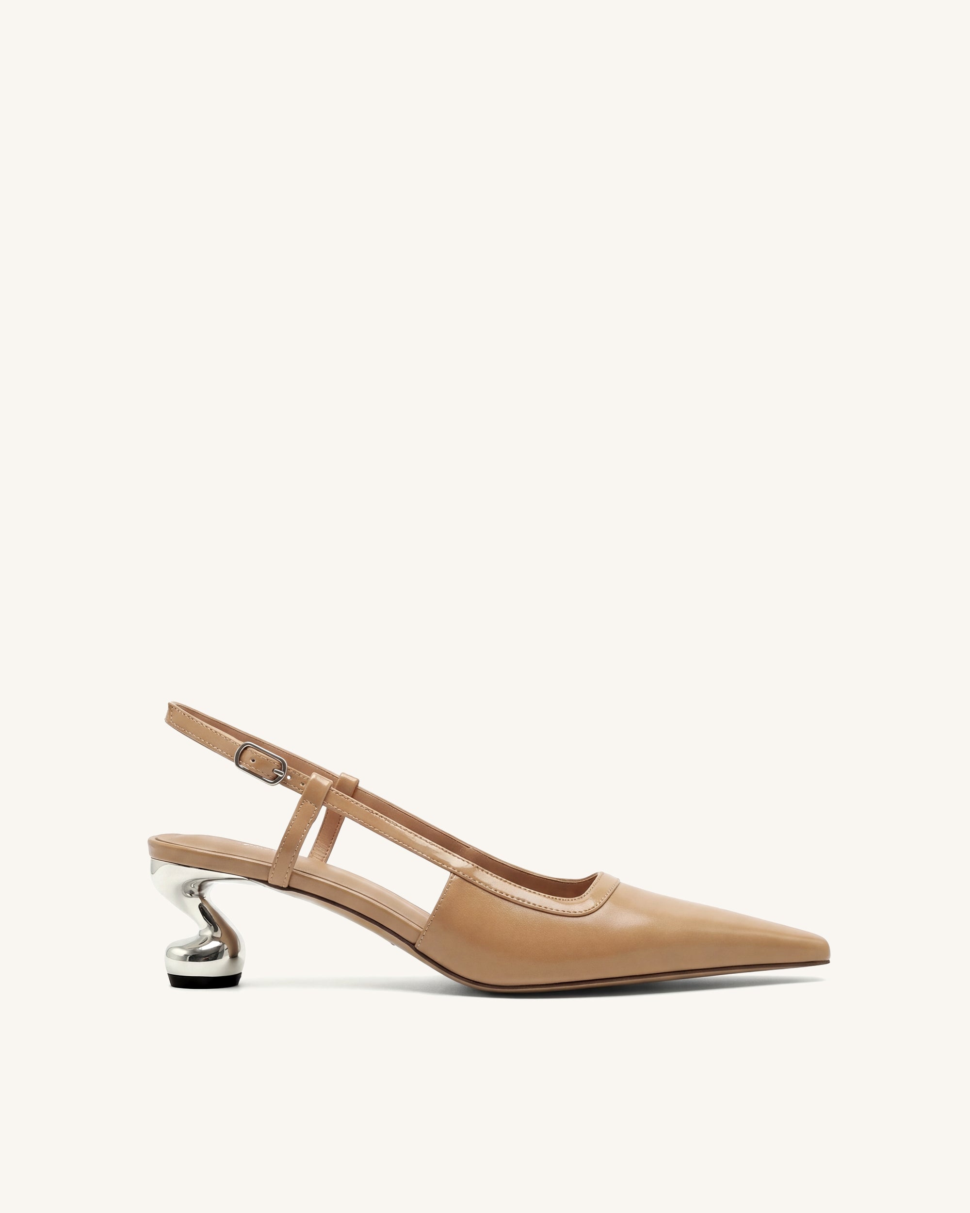 Hannah Sculptural Heel T-Strap Slingback Pumps - Khaki