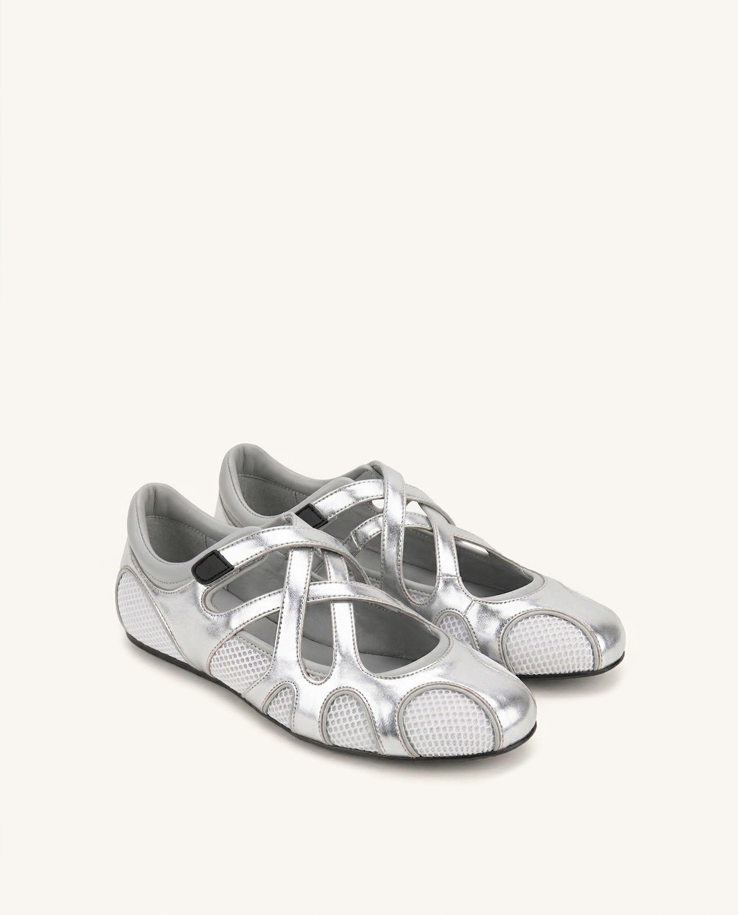 Thalia Mesh Panel Multi-Strap Ballet Flats - Silver