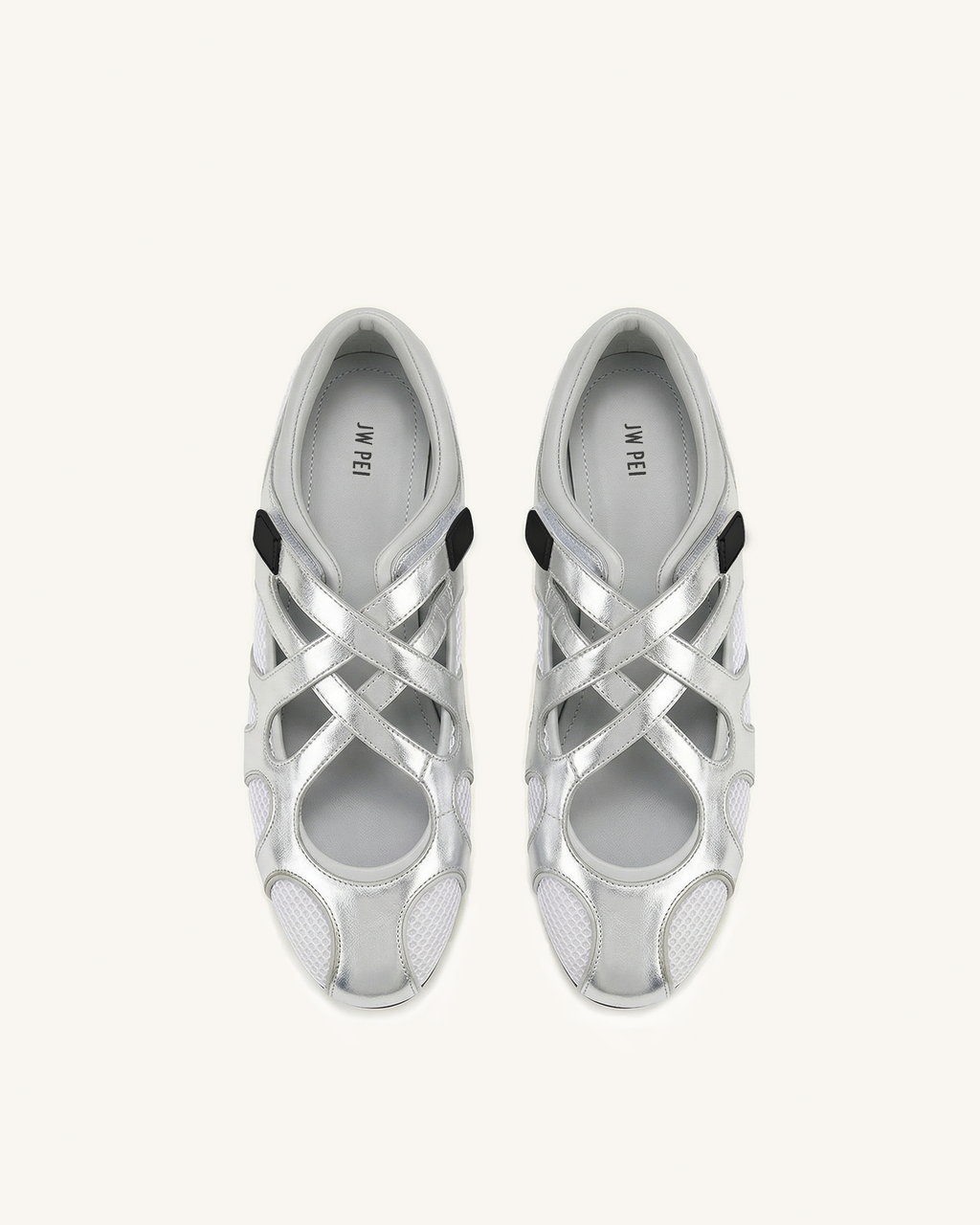 Thalia Mesh Panel Multi-Strap Ballet Flats - Silver