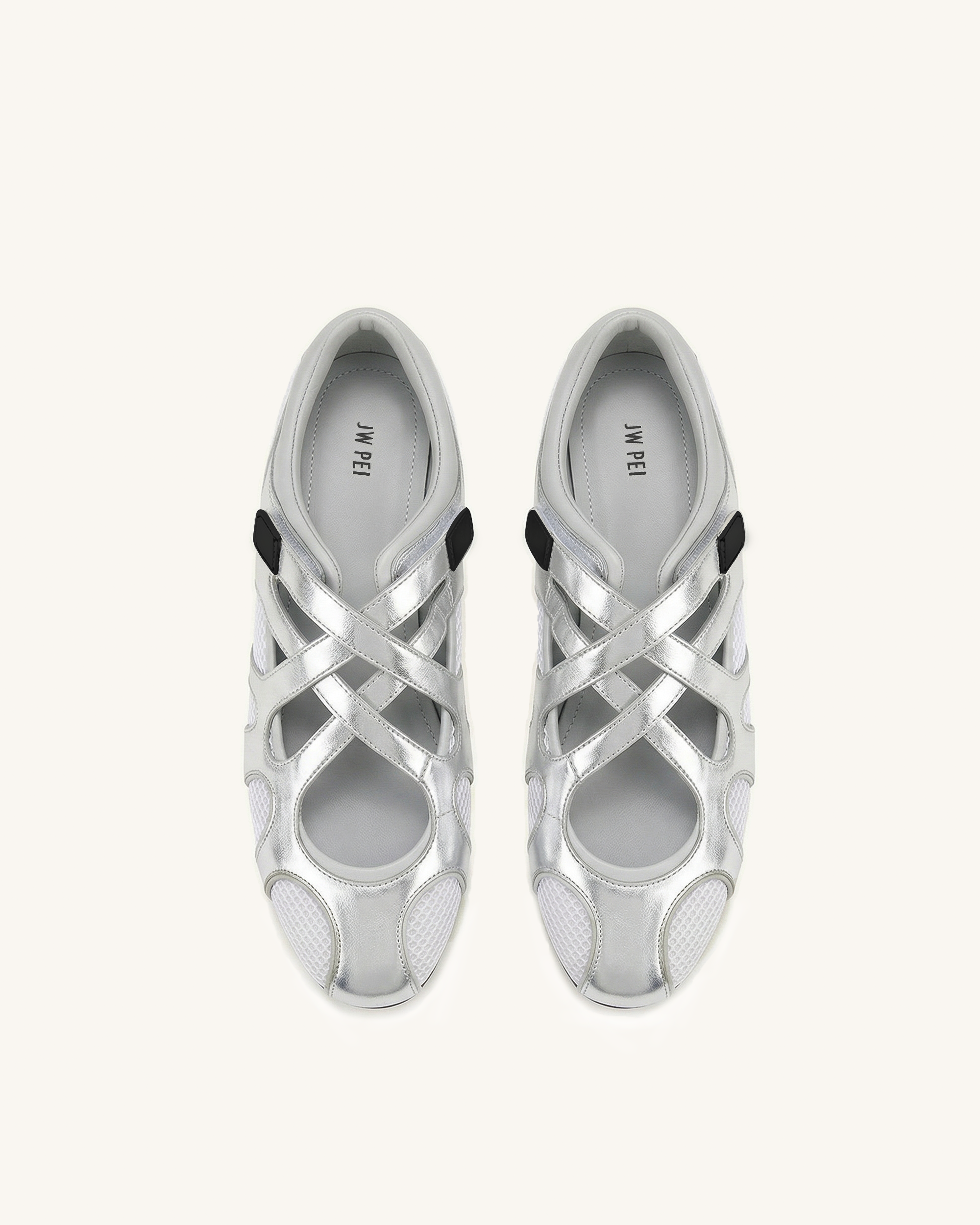 Thalia Mesh Panel Multi-Strap Ballet Flats - Silver