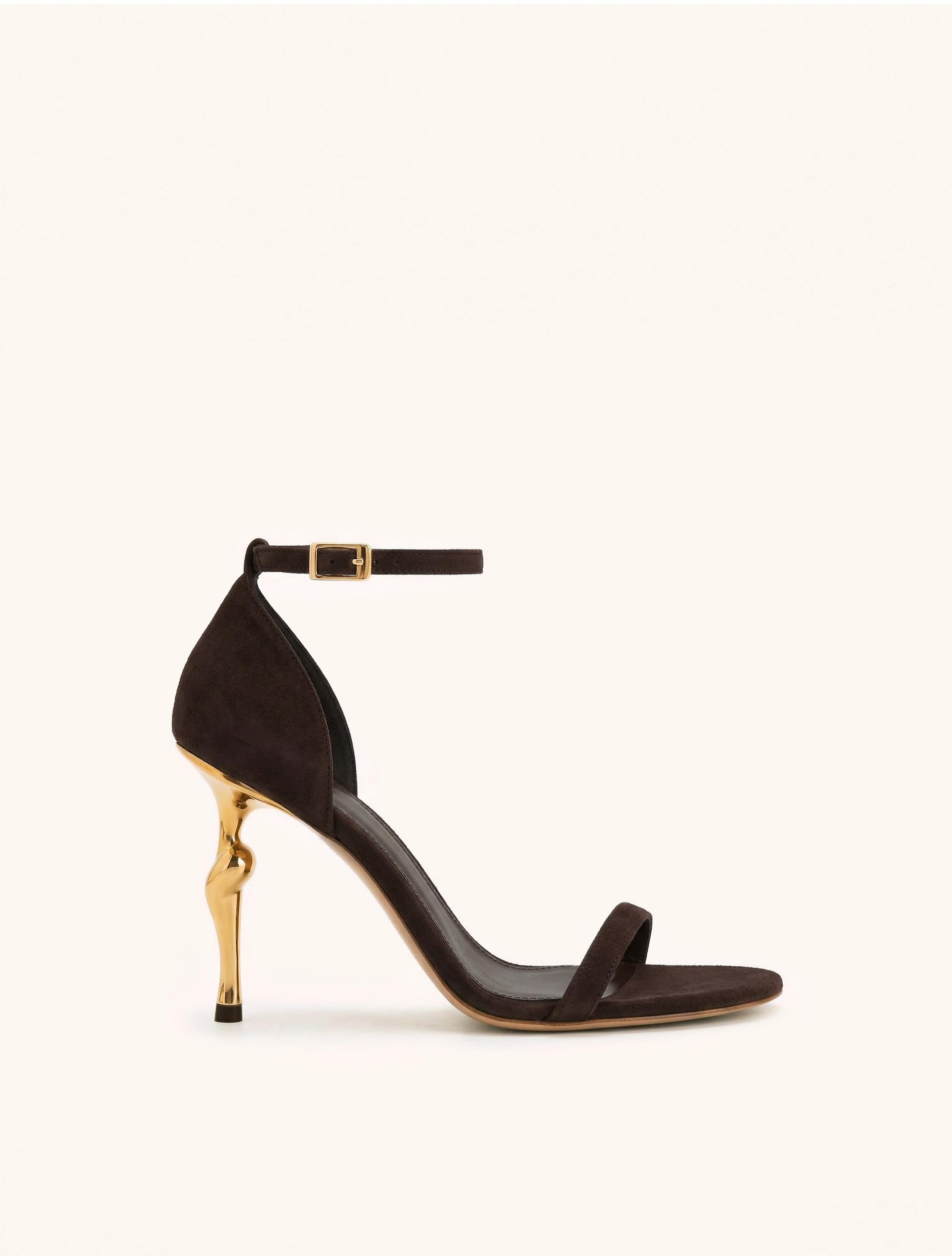Alivia Ankle Strap Suede Sandals - Dark Brown