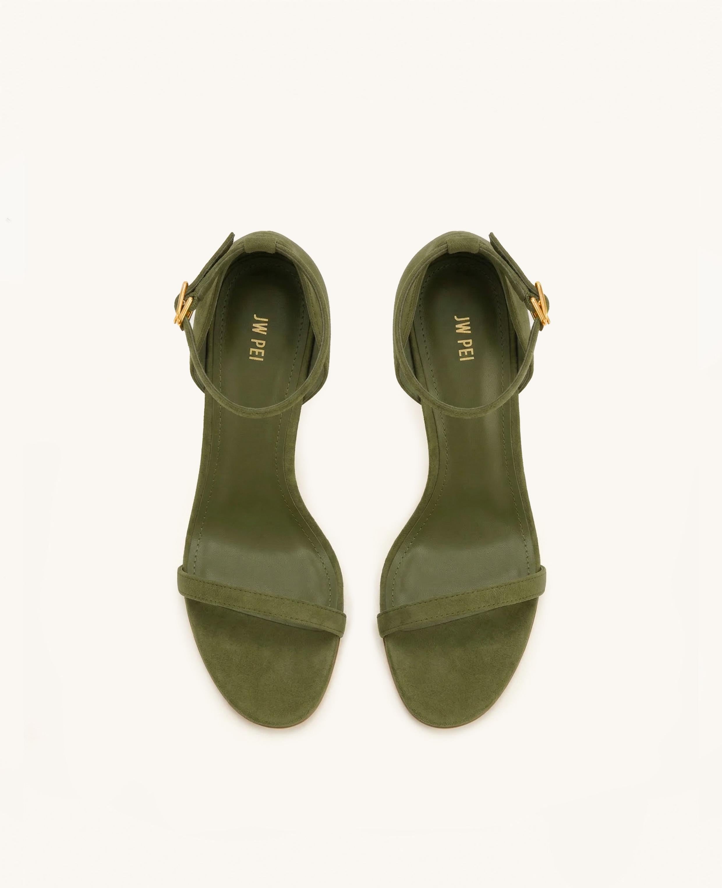 Alivia Ankle Strap Suede Sandals - Green