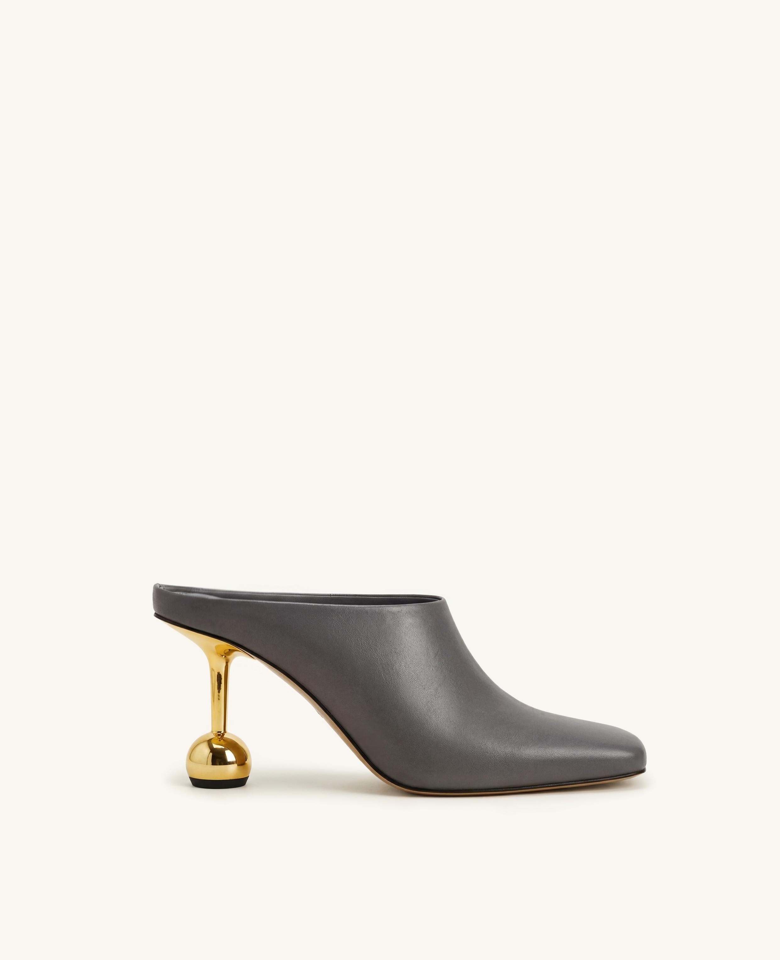 Sofia Square Toe Mule Heels - Grey