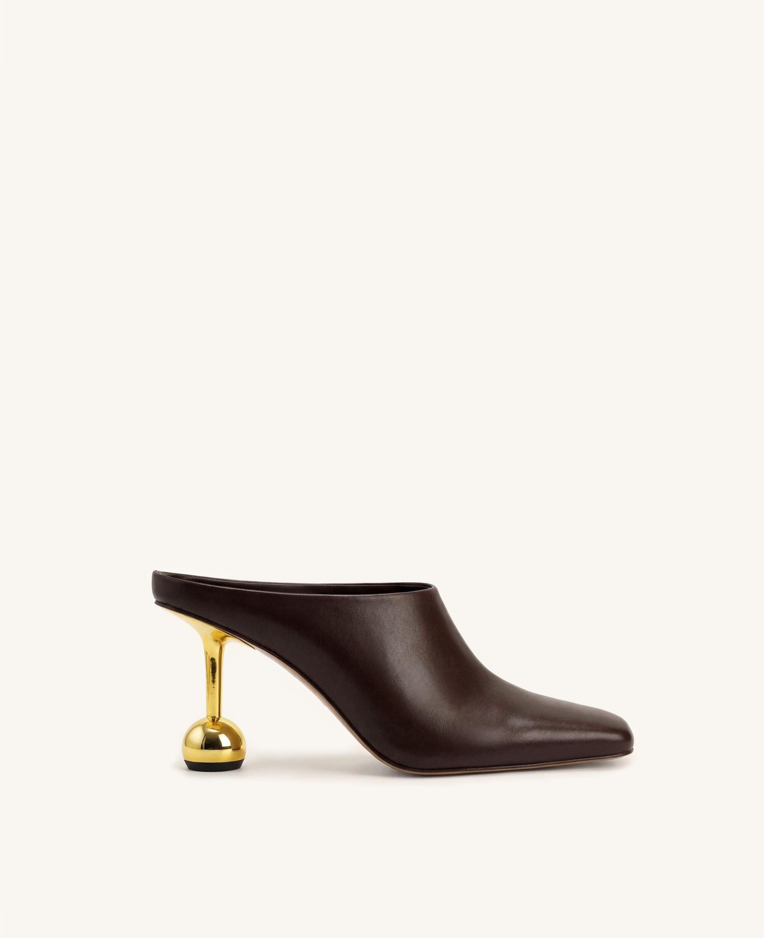 Sofia Square Toe Mule Heels - Dark Brown