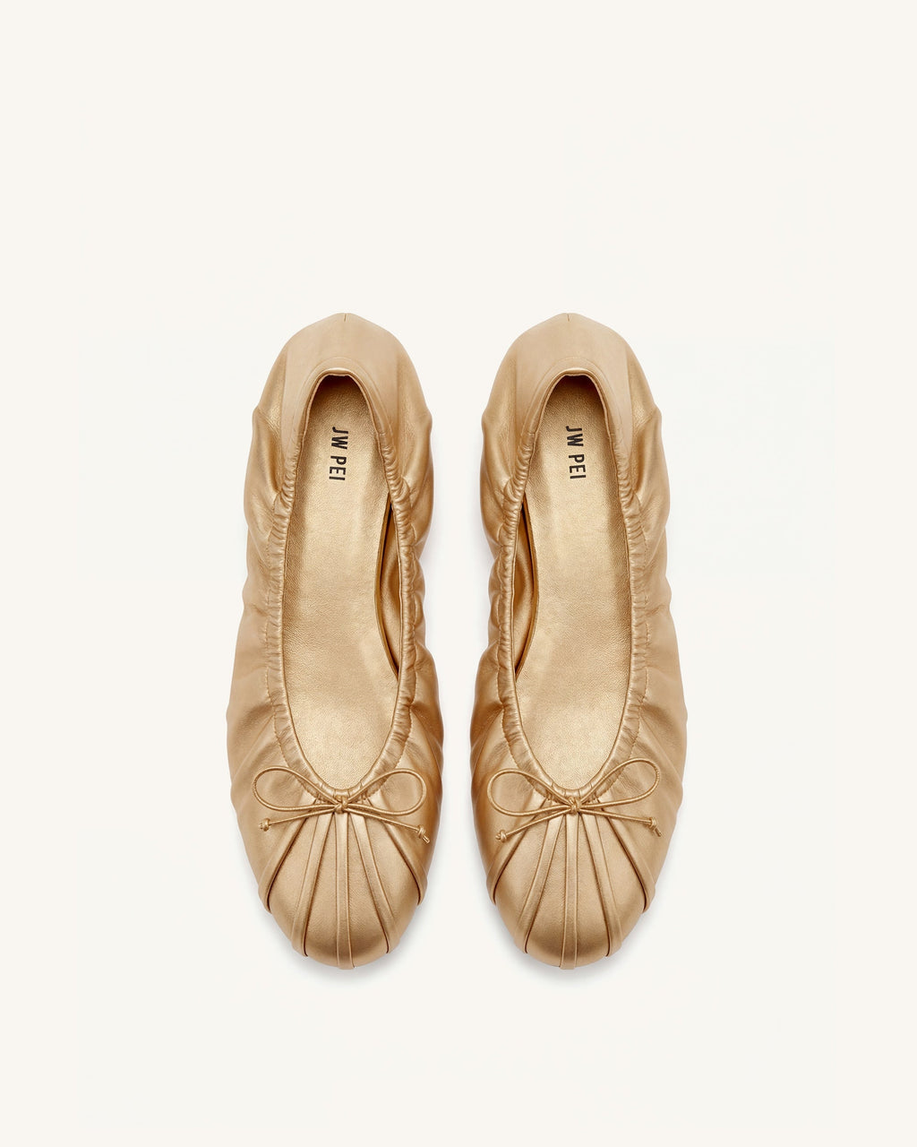 Elara Ruched Drawstring Satin Ballet Flats - Champagne