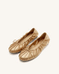 Elara Ruched Drawstring Satin Ballet Flats - Champagne