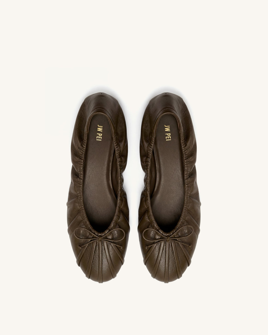 Elara Ruched Drawstring Ballet Flats - Brown