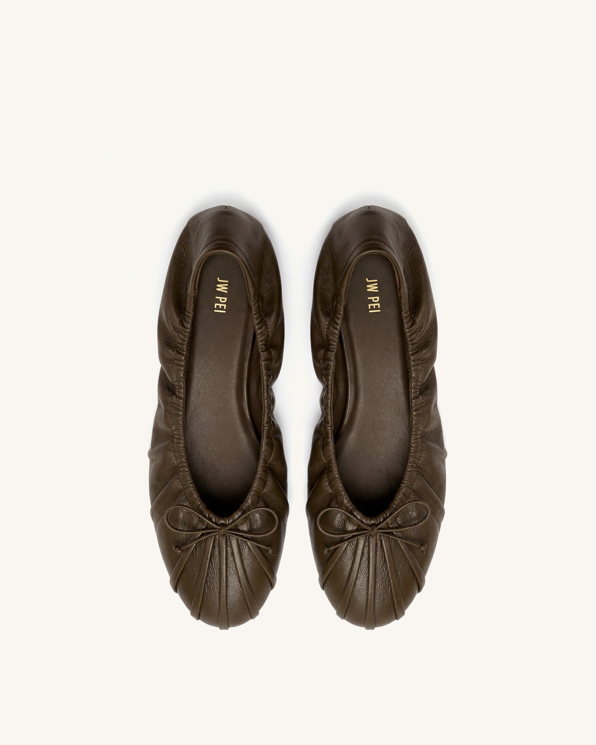 Elara Ruched Drawstring Ballet Flats - Brown
