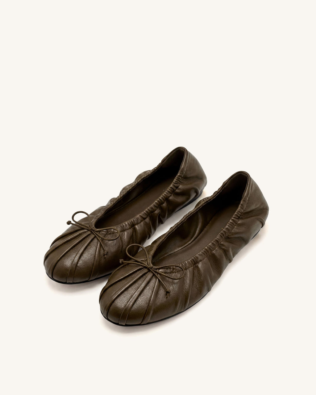 Elara Ruched Drawstring Ballet Flats - Brown