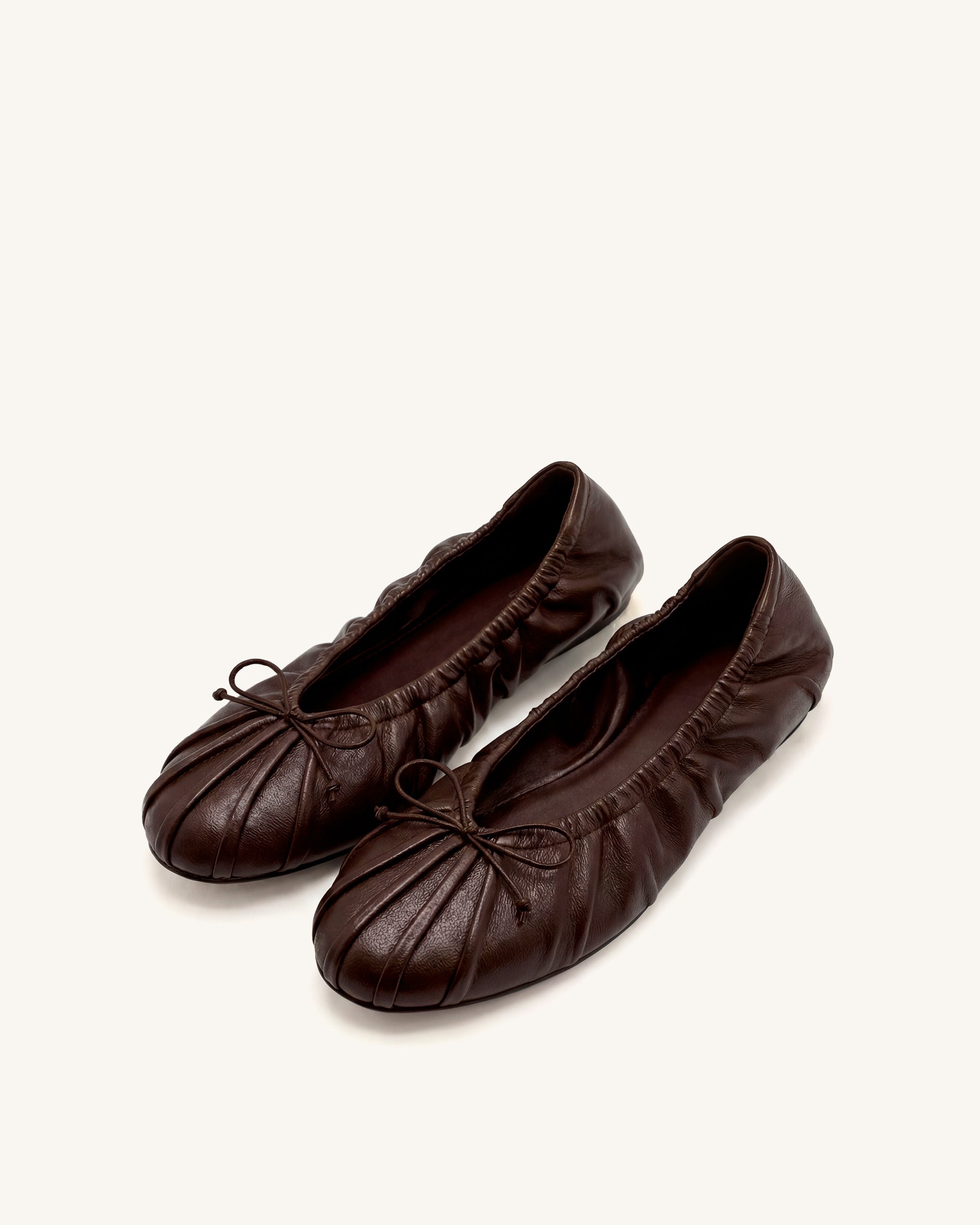 Elara Ruched Drawstring Ballet Flats - Deep Burgundy