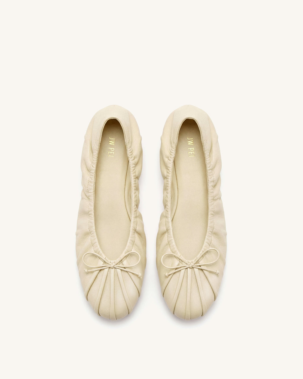 Elara Ruched Drawstring Ballet Flats - Beige