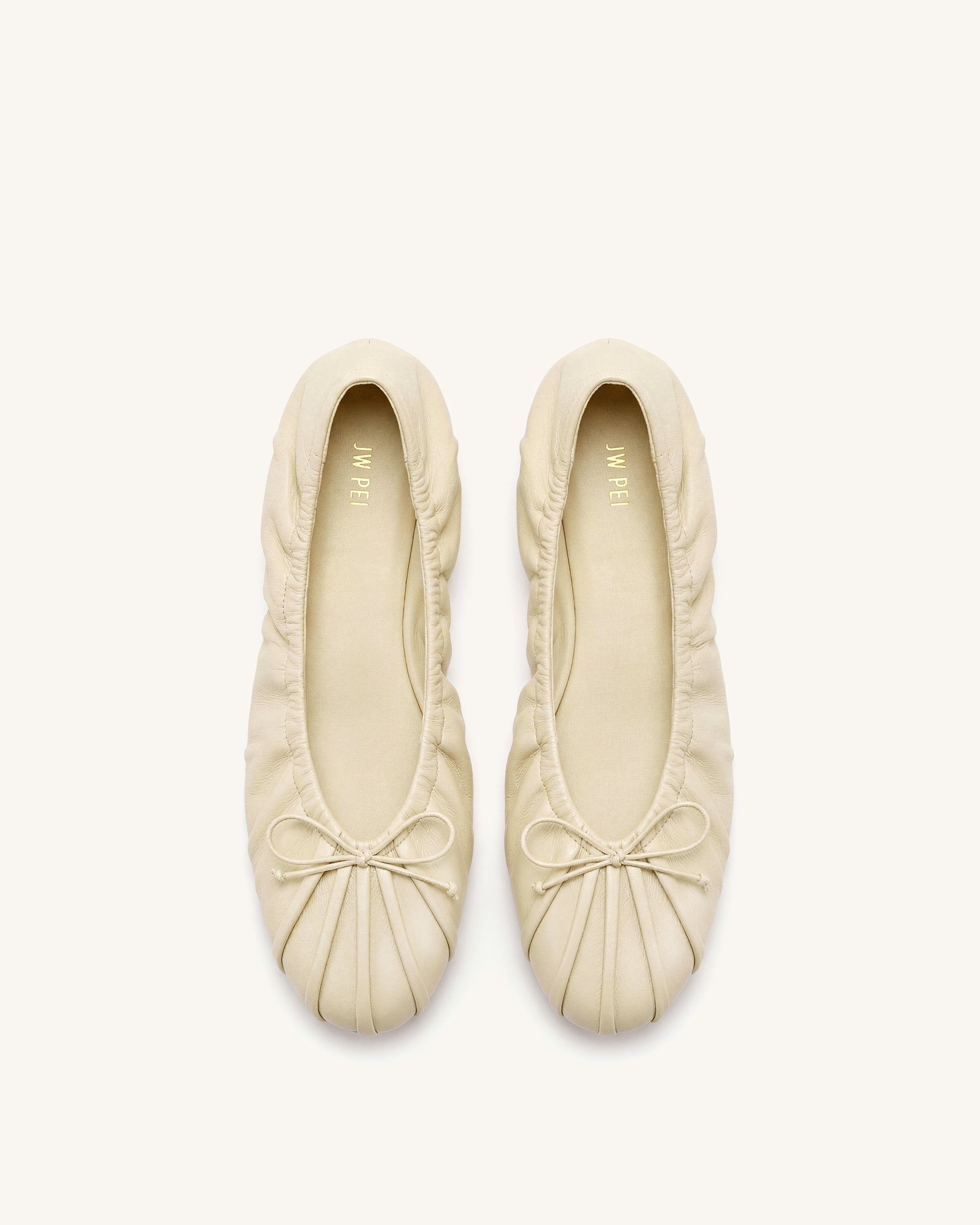 Elara Ruched Drawstring Ballet Flats - Beige
