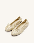 Elara Ruched Drawstring Ballet Flats - Beige