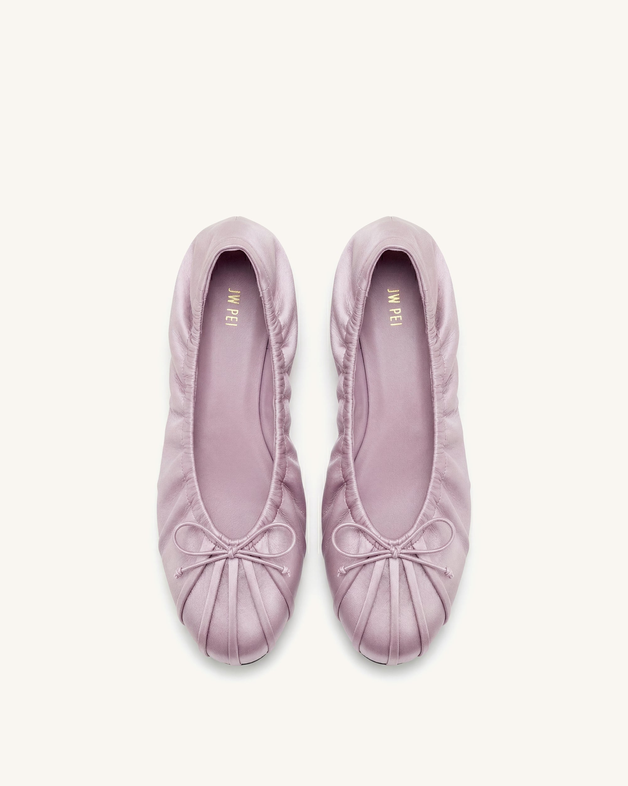 Elara Ruched Drawstring Satin Ballet Flats - Purple