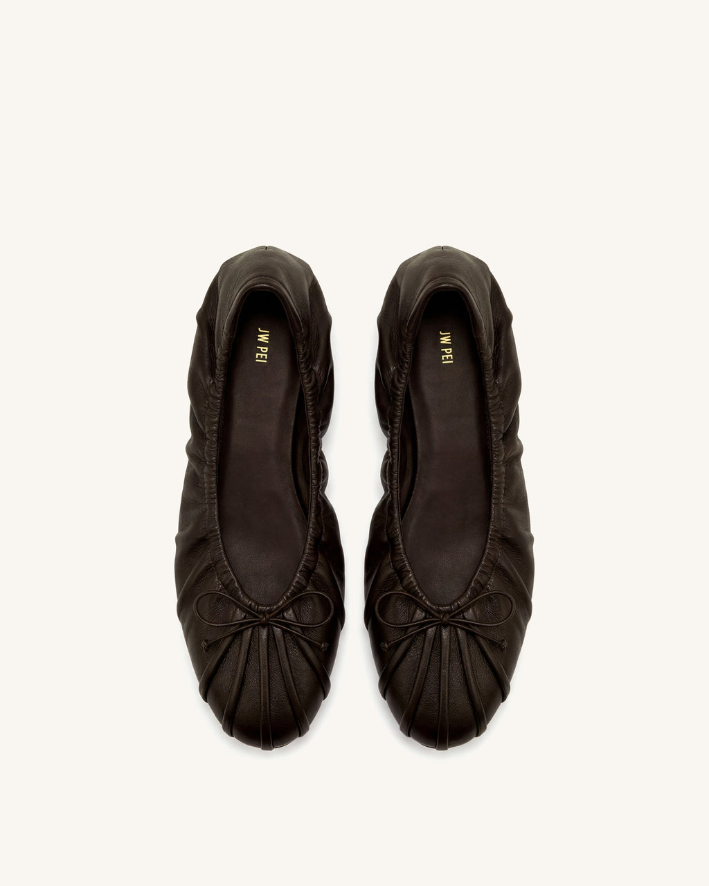 Elara Ruched Drawstring Ballet Flats - Dark Brown