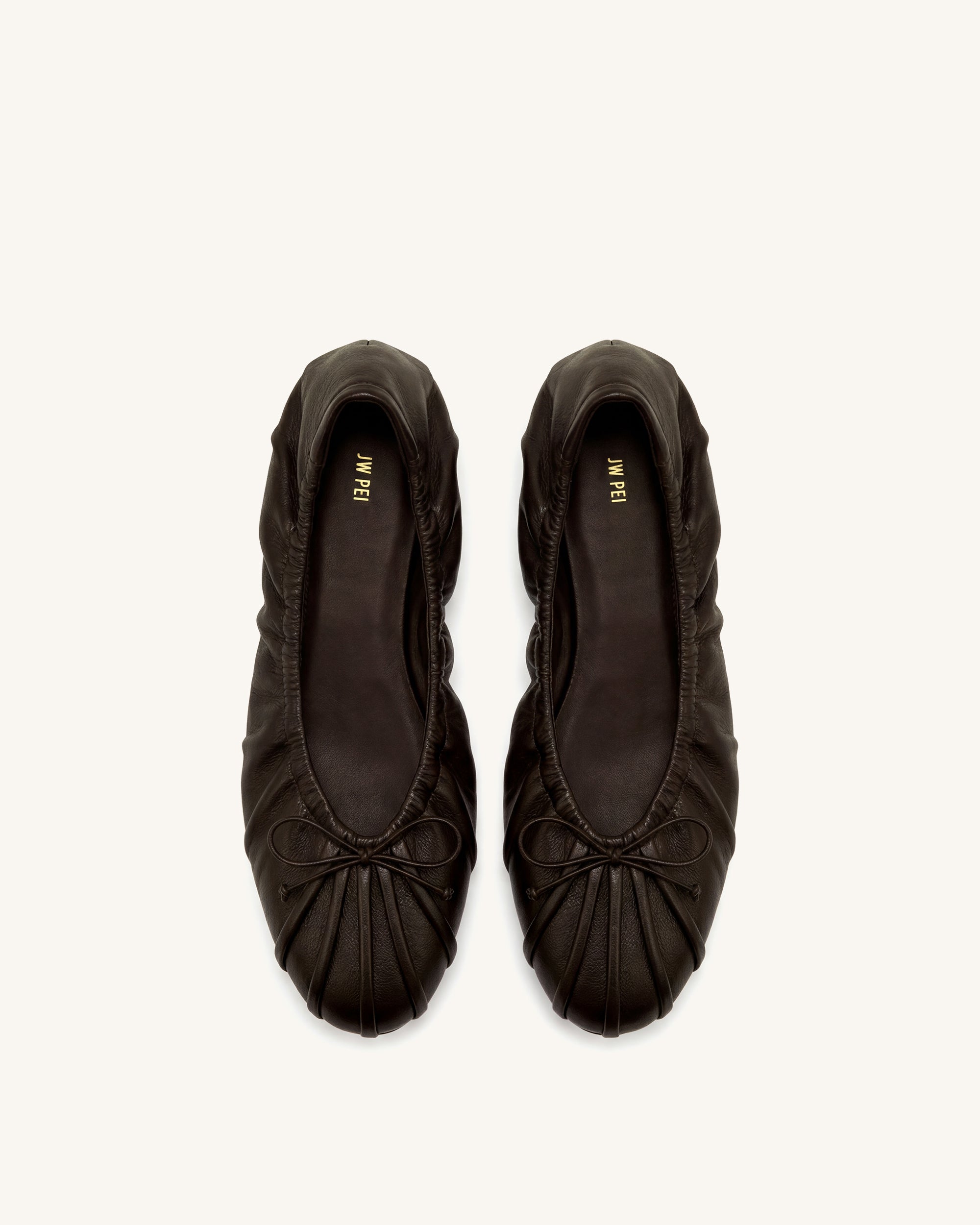 Elara Ruched Drawstring Ballet Flats - Dark Brown