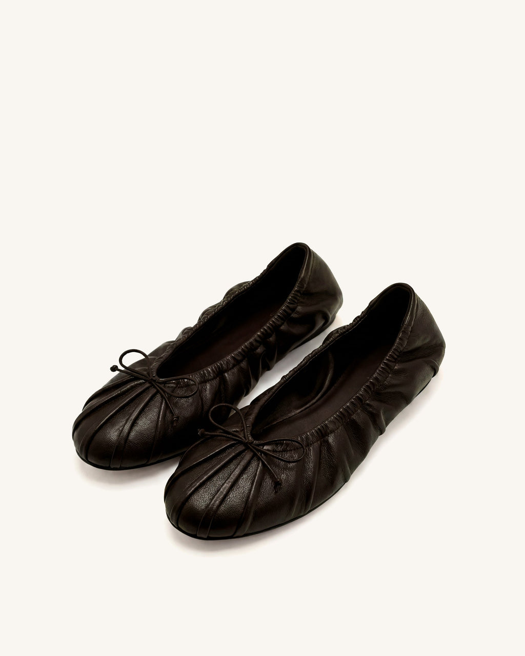 Elara Ruched Drawstring Ballet Flats - Dark Brown