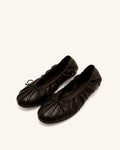 Elara Ruched Drawstring Ballet Flats - Dark Brown