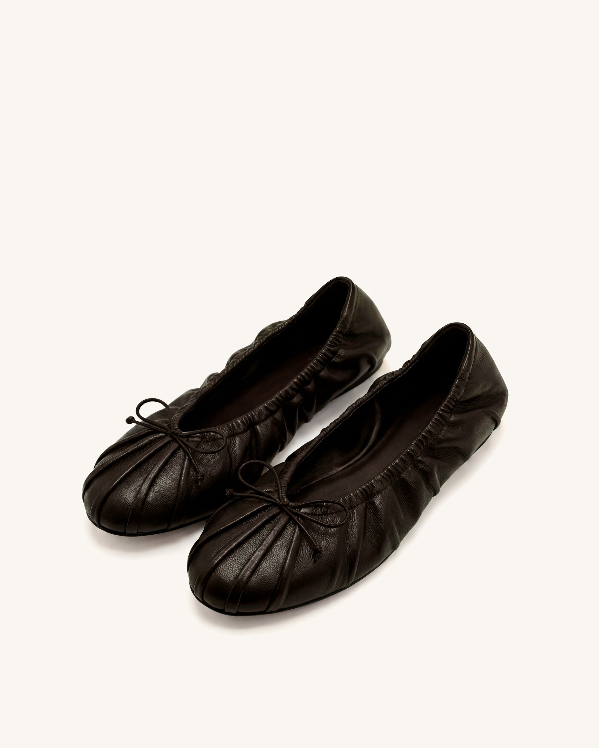 Elara Ruched Drawstring Ballet Flats - Dark Brown