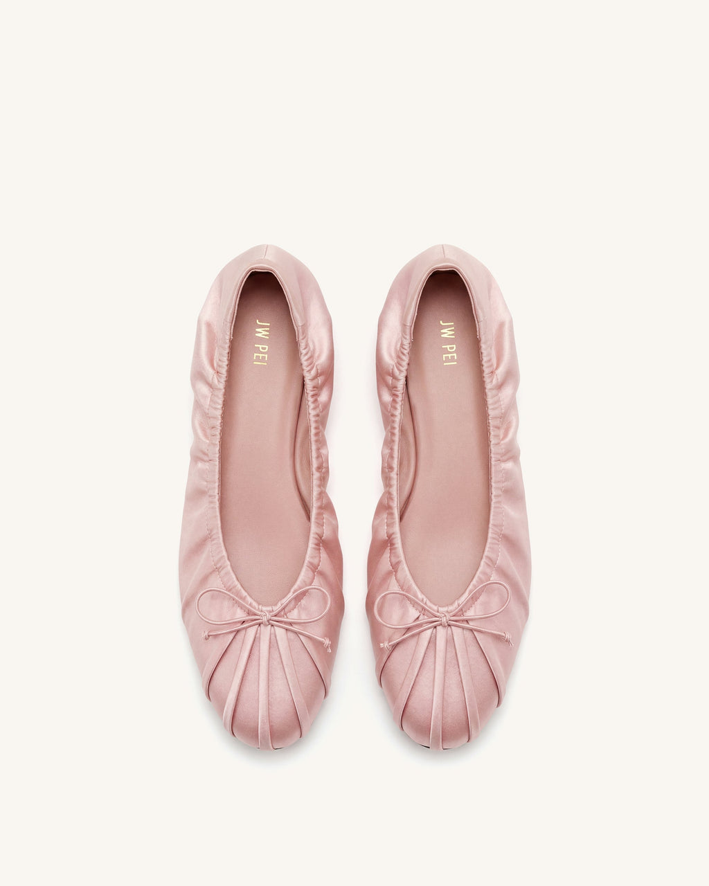 Elara Ruched Drawstring Satin Ballet Flats - Pink