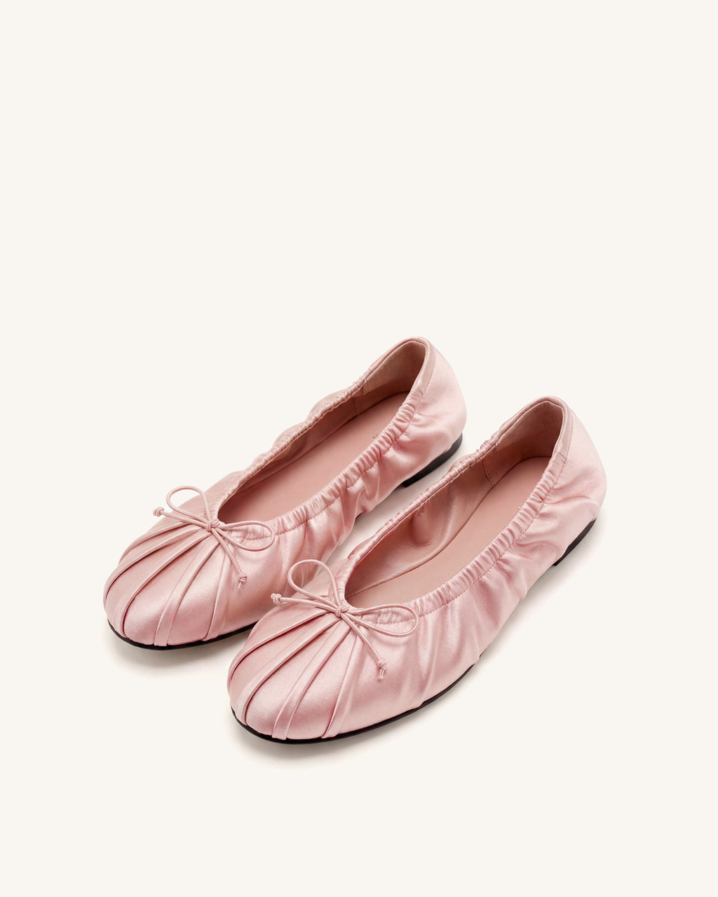 Elara Ruched Drawstring Satin Ballet Flats - Pink
