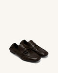 Rowan Pleated Flat Loafers - Dark Brown