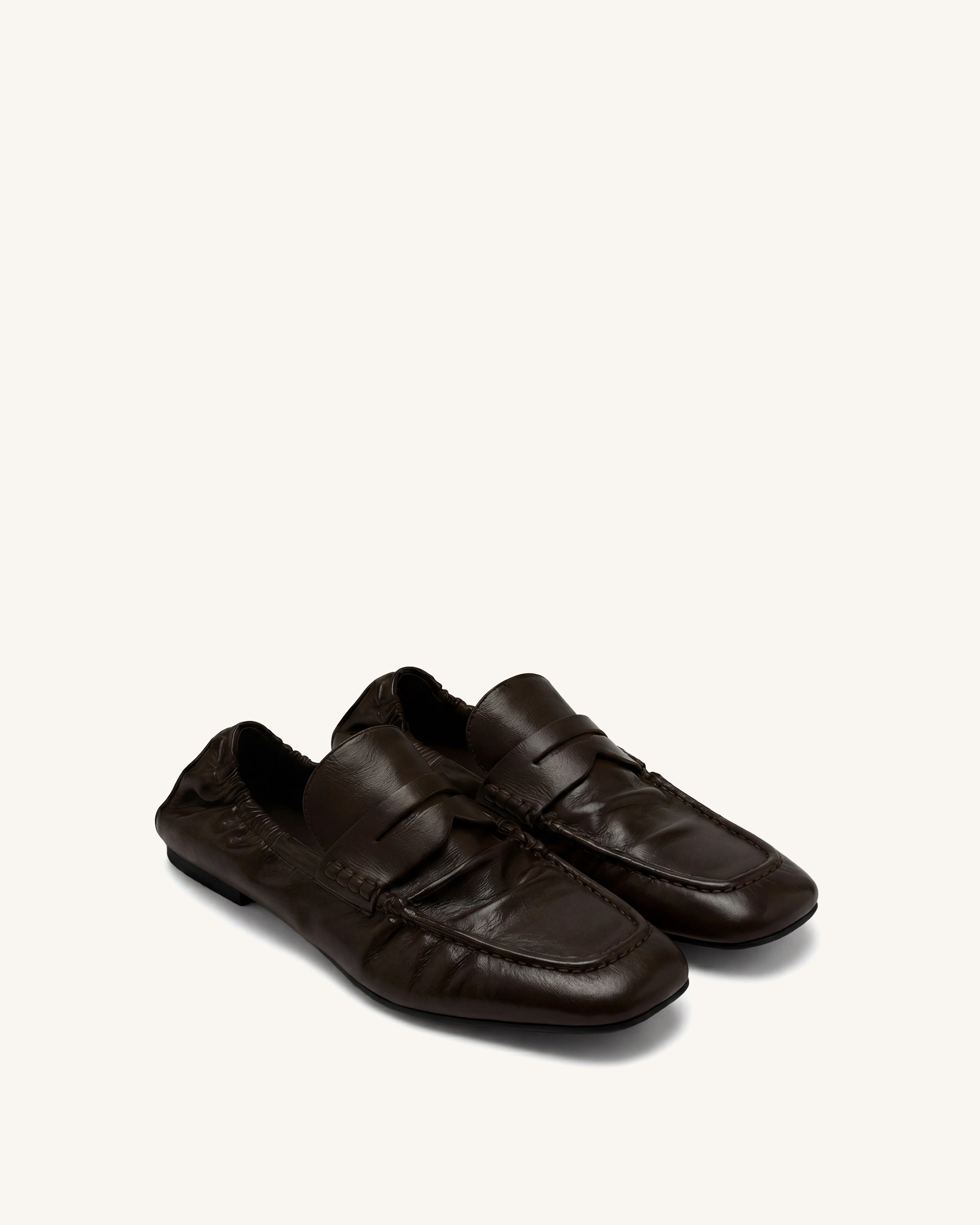 Rowan Pleated Flat Loafers - Dark Brown