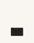 Quinn Zipped Card Holder- Black Grained Vegan Leather