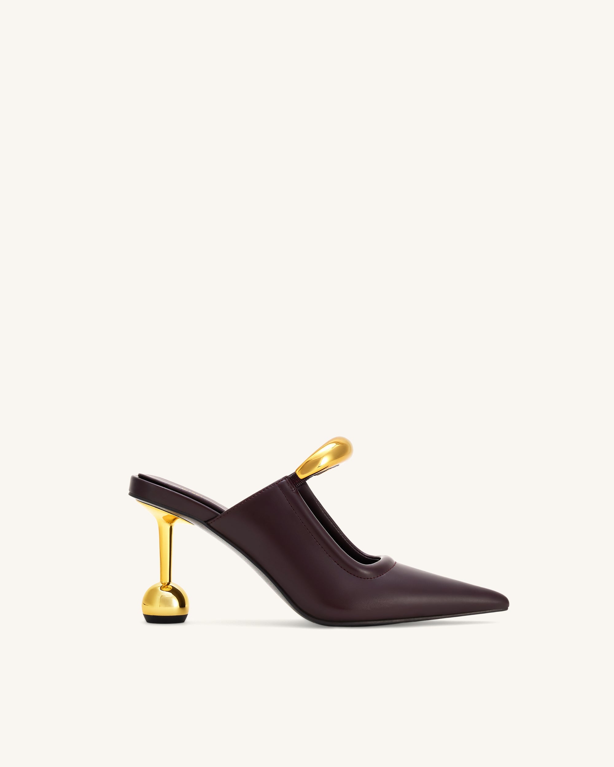 Sofia Metal Accent Sphere Heel Mules - Deep Burgundy