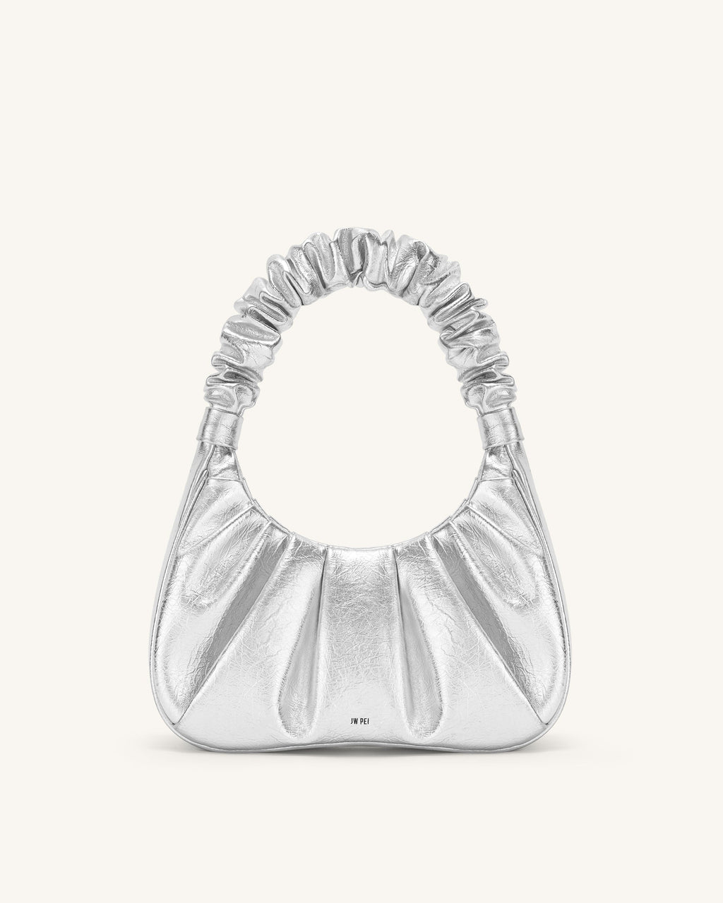Gabbi Metallic Ruched Hobo Handbag - Silver