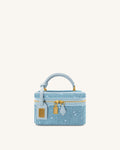 Cleo Artificial Crystal Box Shape Top Handle Bag - Blue