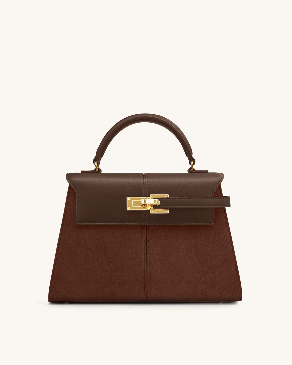 Elise Large Faux Suede Top Handle Bag - Mocha Brown