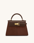 Elise Large Faux Suede Top Handle Bag - Mocha Brown