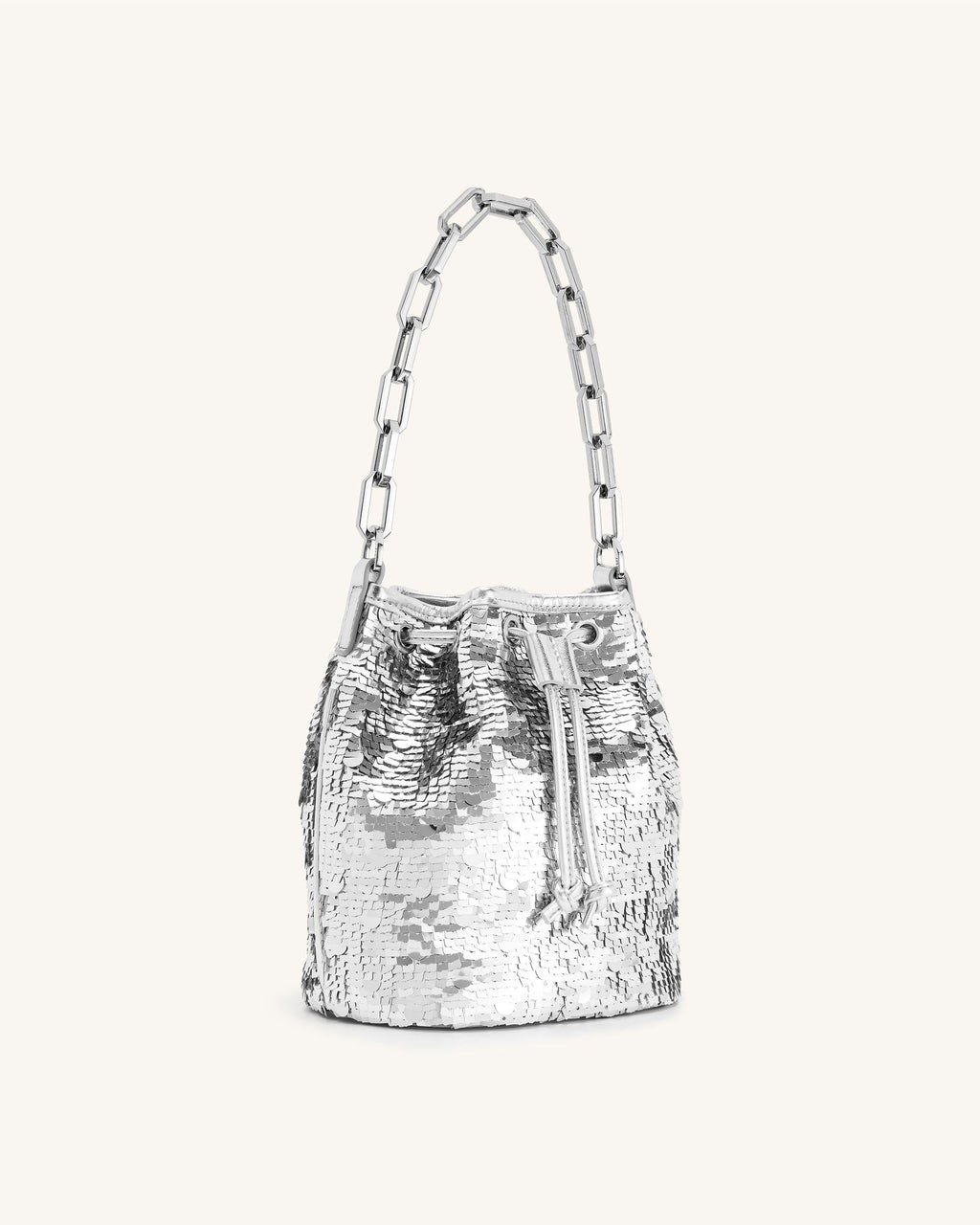 Yulia Metallic Sequin Bucket Bag - Silver