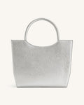 Leah Metallic Pleating Medium Top Handle Bag - Silver