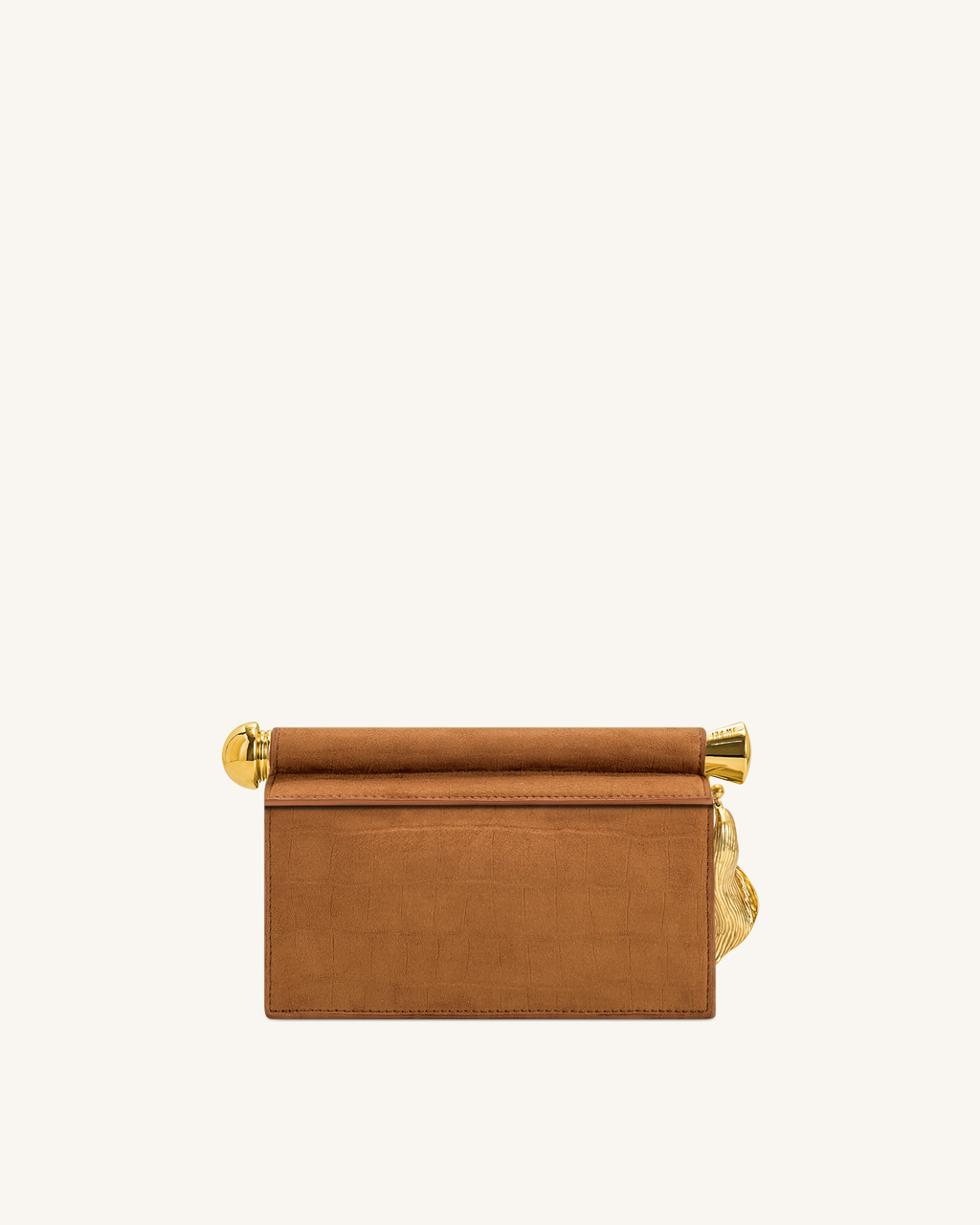 Holly Faux Suede Metal Pendant Embellished Clutch - Brown