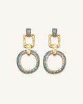 Geometrical Openwork Round Earrings - 18ct Gold Plated & Sea Blue Nano