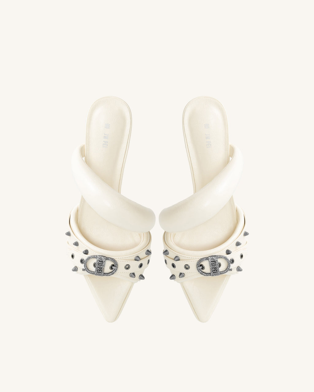 Sara  Studded Mule - White