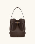 Clara Lock Accent Bucket Shoulder Bag - Mocha Brown