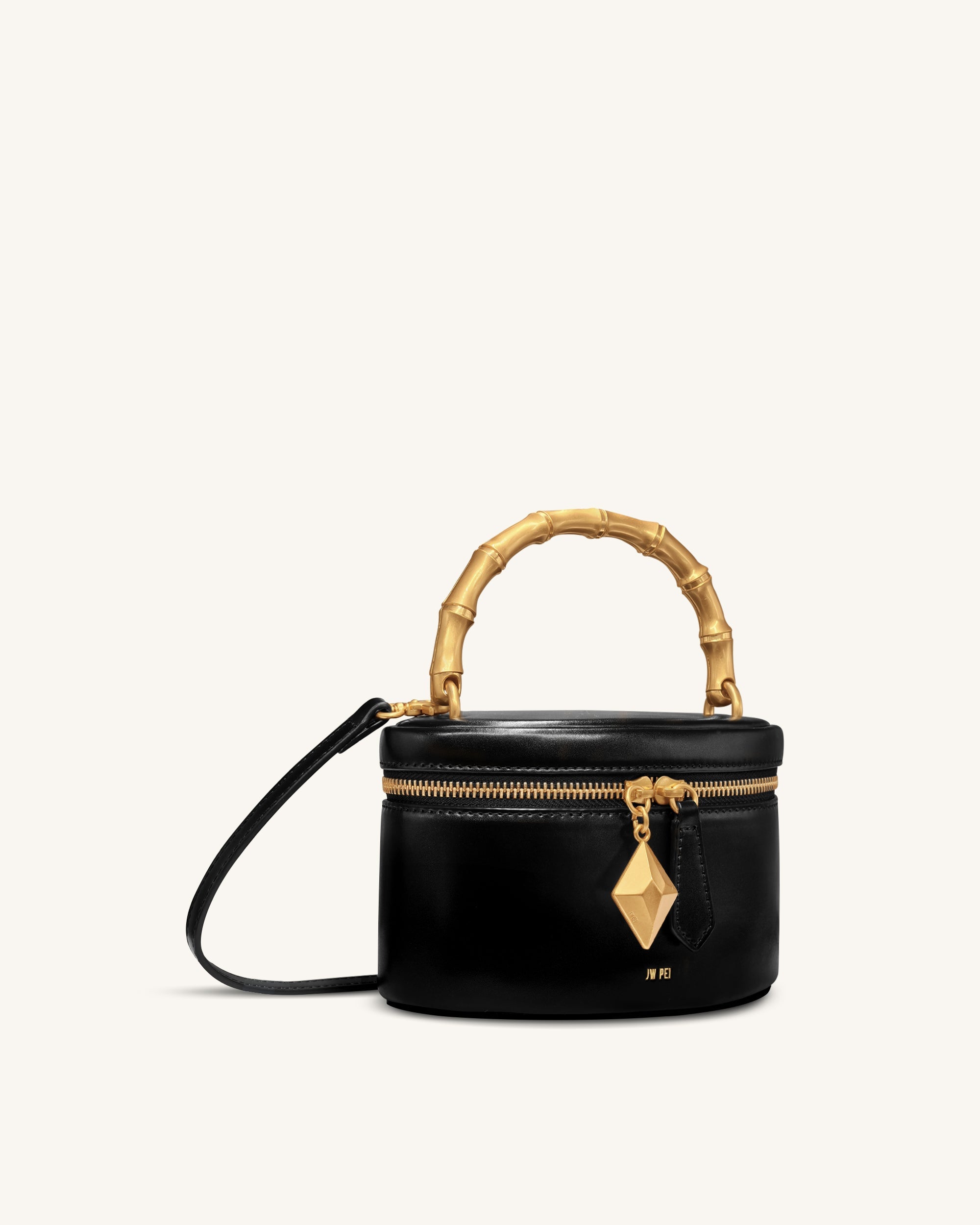 Natalie Metal Geometric Pendant Handle Bag - Black